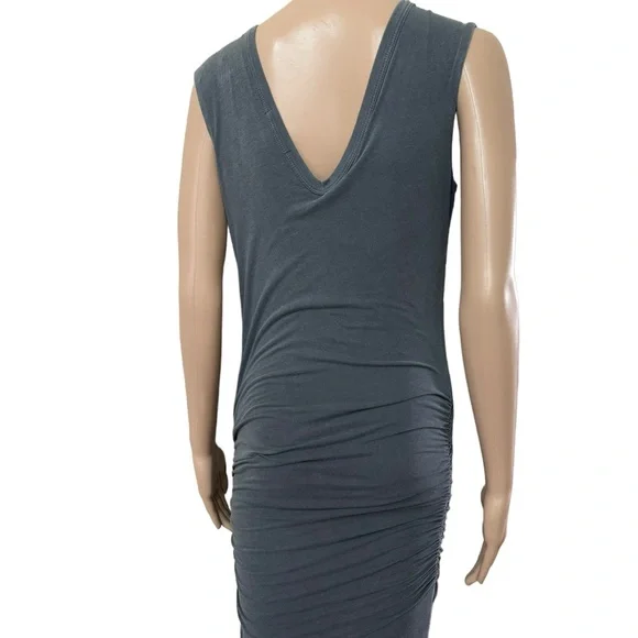 James Perse grey v neck fitted midi dress with ruched sides - Picture 3 of 7